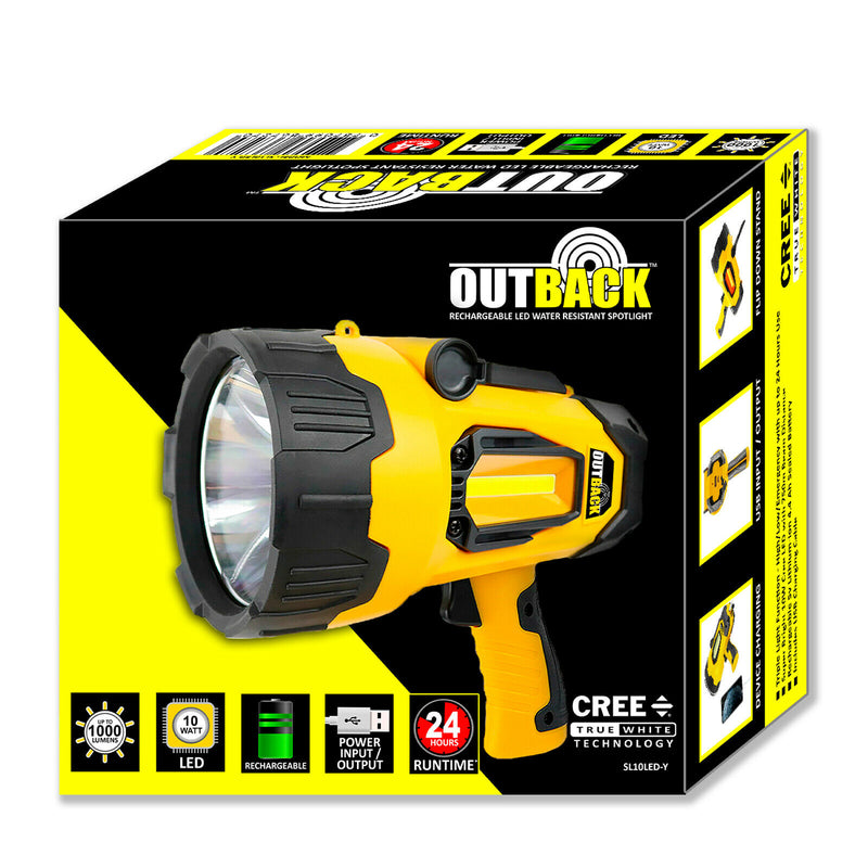 Outback Torch Spotlight Rechargeable LED 10W 1000 Lumen Light