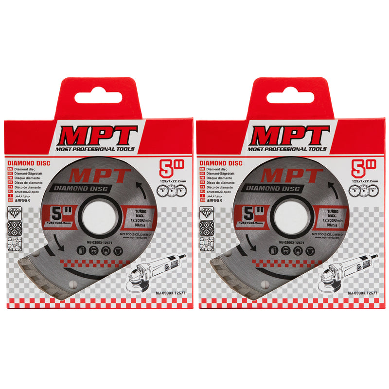2x MPT Diamond Disc 125mm x22mm Turbo Tile Cutting Blade Wheel