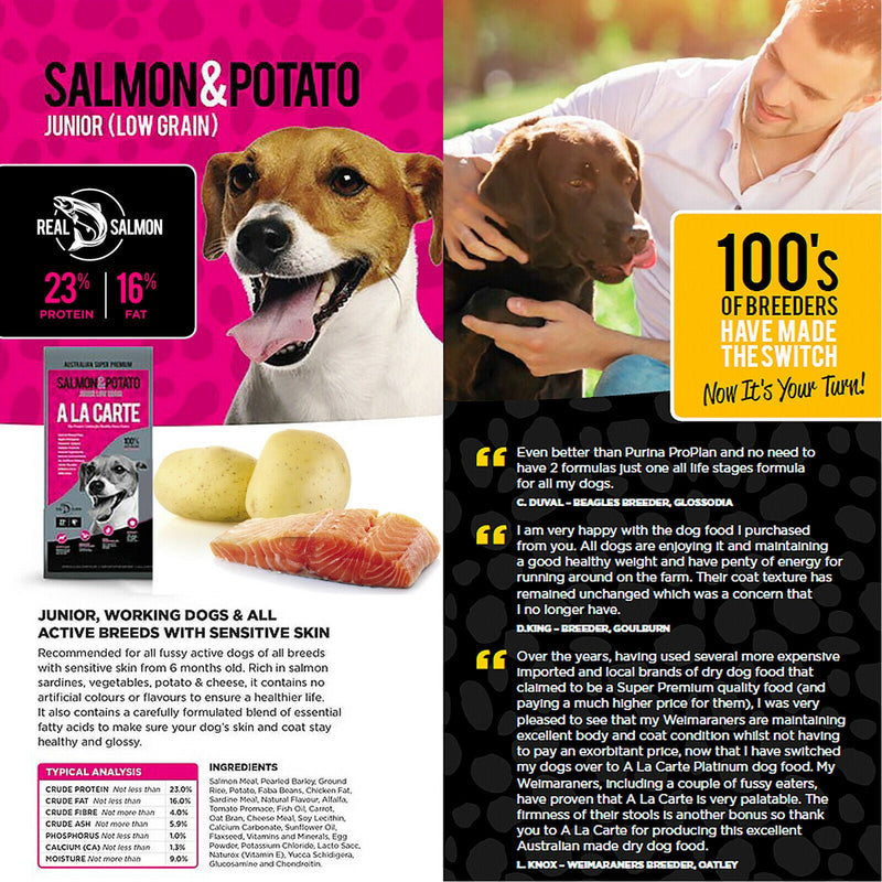 2x Premium Dog Food A La Carte Salmon Dry 3kg (6kg) Aussie Made K9 Kibble