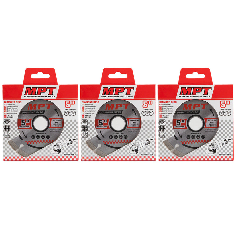 3x MPT Diamond Discs 125mm x22mm Segmented Tile Cutting Blade Wheels