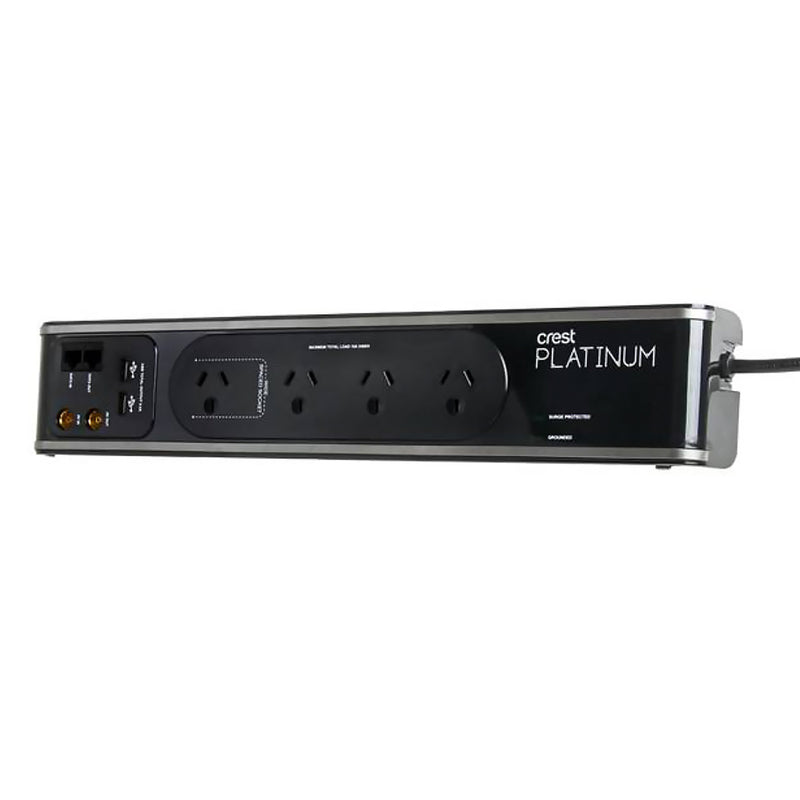 Crest Platinum Power Board 4 Socket Device Surge & Noise Protector TV USB Black