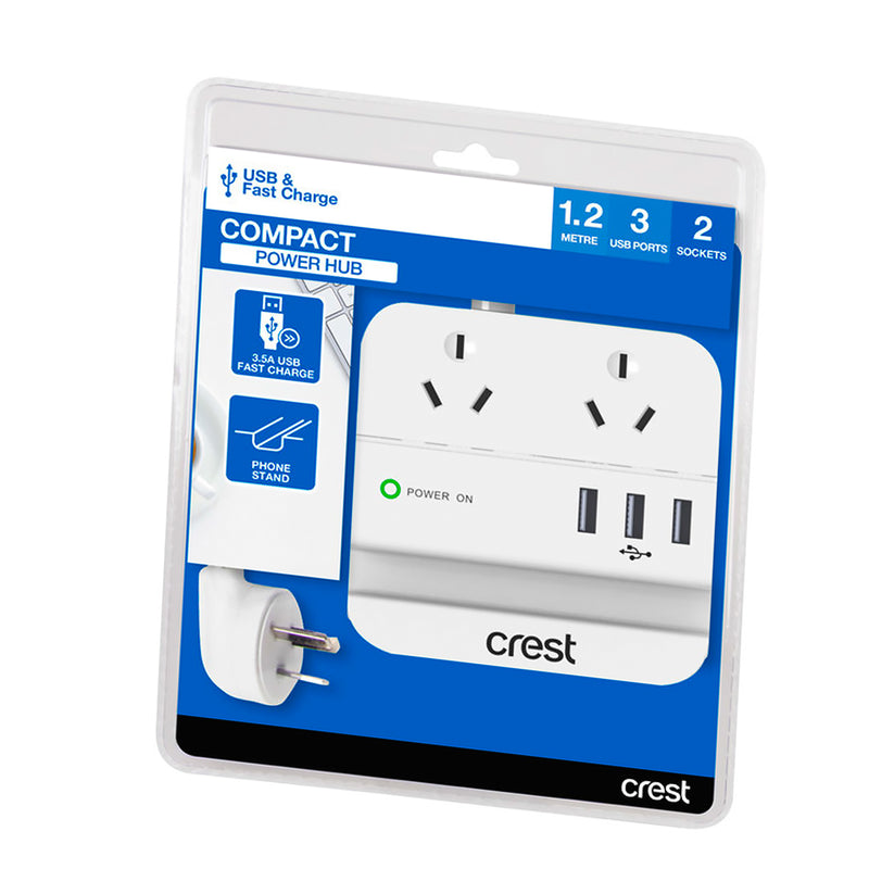 Crest Premium Power Board 2 Socket & 3 USB 3.5A Charger Phone Holder Desk Stand
