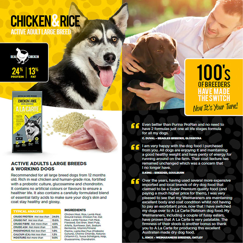 Premium Dog Food A La Carte Chicken Dry 6kg Aussie Made Advance K9 Kibble