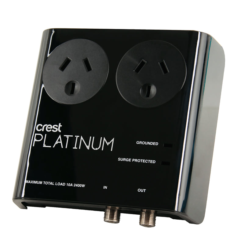 Crest Platinum Surge Protector Power Board 2 Socket TV Antenna Grounded LEDs