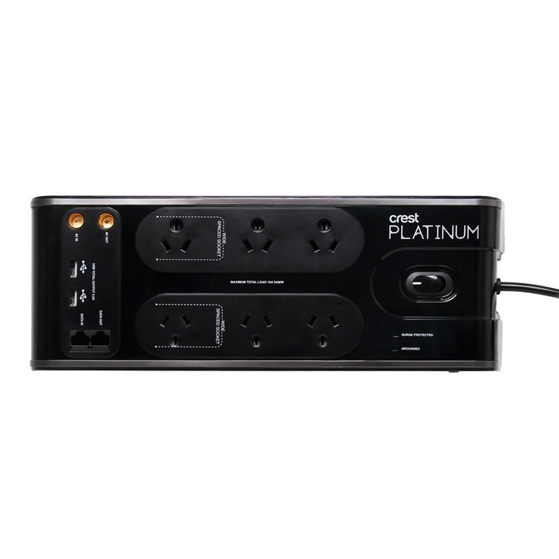 Crest Platinum Power Board 6 Socket Device Surge & Noise Protector TV USB Black