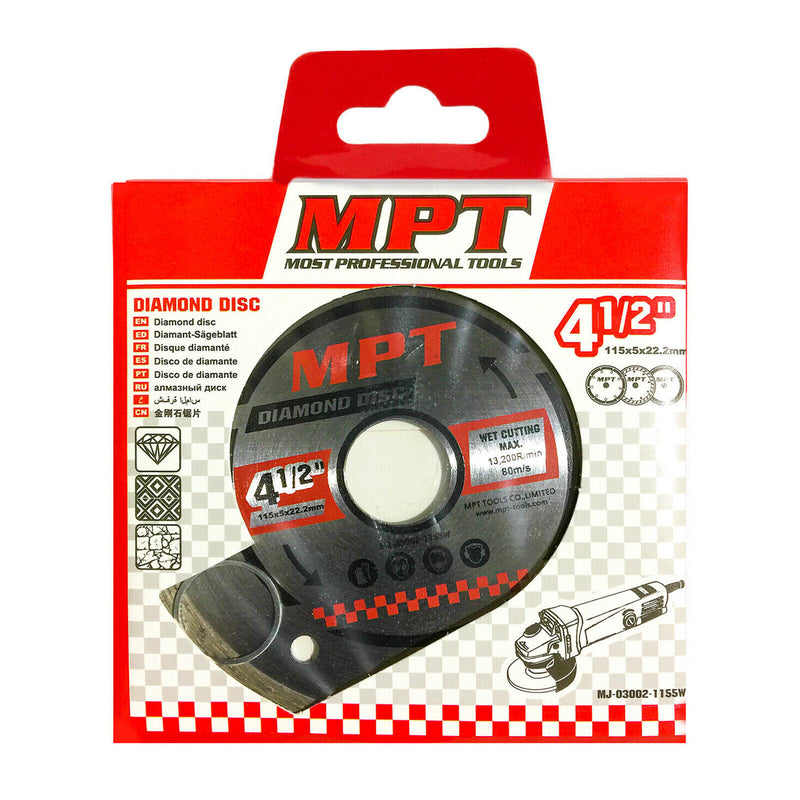 MPT Diamond Cutting Wheel 115mm Continuous Cut Off Disc Wet & Dry Grinder Tile