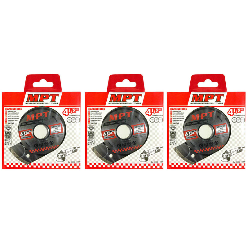 3x MPT Diamond Cutting Wheel 115mm Continuous Cut Off Disc Wet Dry Grinder Tile