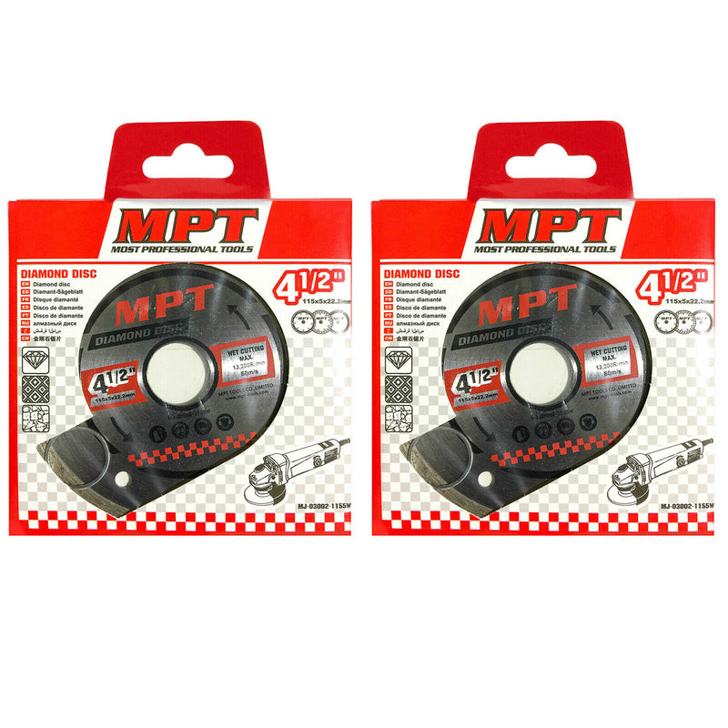 2x MPT Diamond Cutting Wheel 115mm Continuous Cut Off Disc Wet Dry Grinder Tile