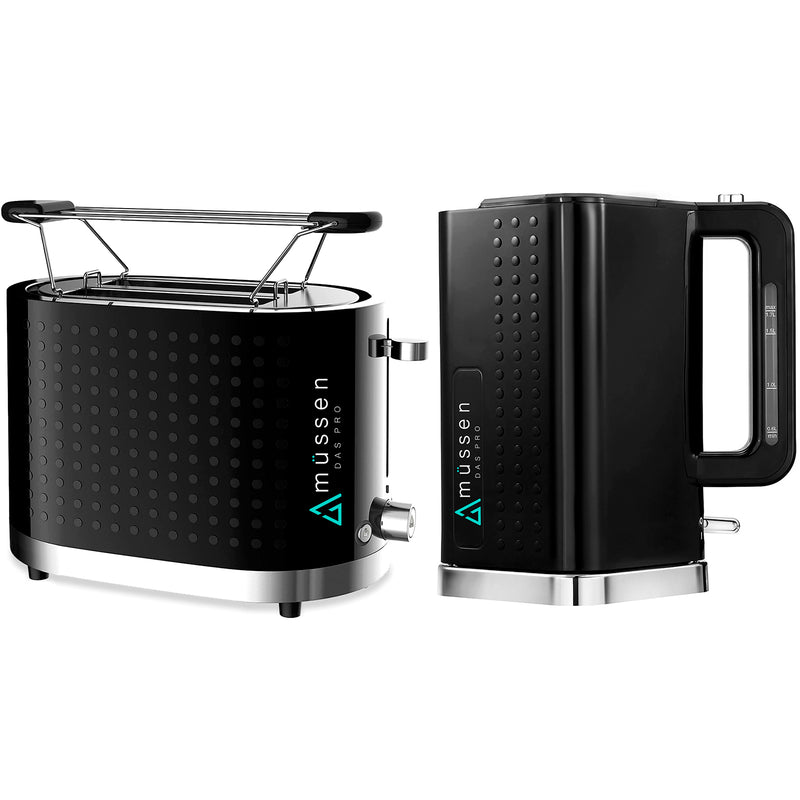 Mussen Kitchen Combo Set Cordless Kettle Jug and 2 Slice Toaster Black Silver Kit Pack