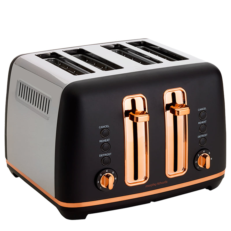 Morphy Richards Black Ascend Rose Gold 4 Slice Toaster Removable Tray Stainless
