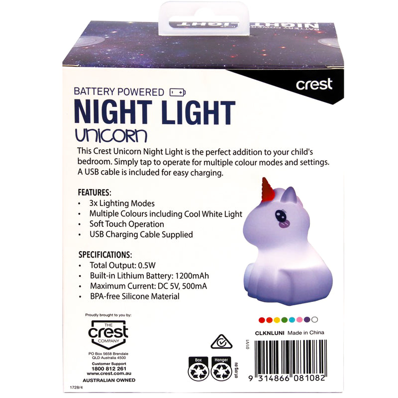 Crest Kids Unicorn Rechargeable Night Light Multi Colour LED Table Bed Touch Lamp