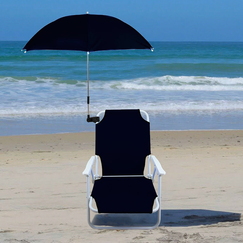 Beach Chair with Umbrella Kit Foldable Camping Folding Outdoor Stool Black