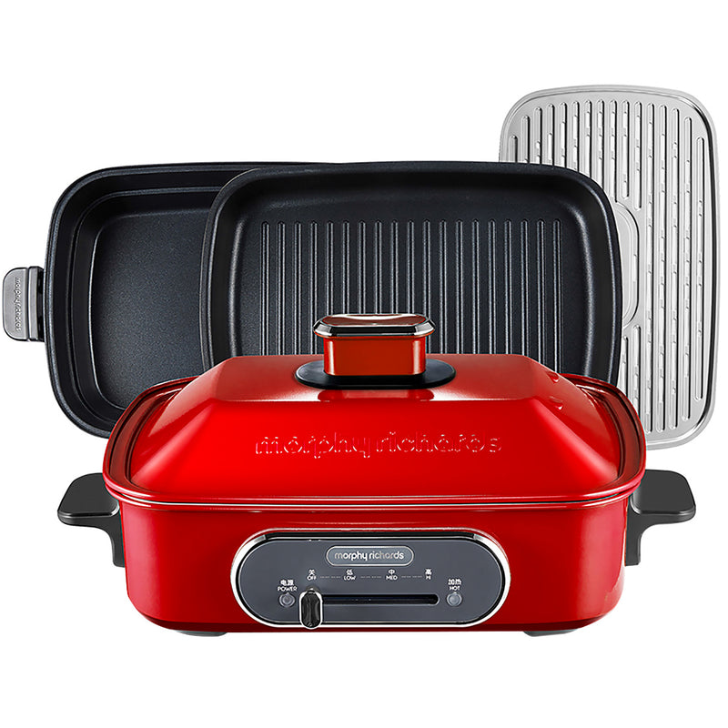 Morphy Richards 3-in-1 Multifunction Pot Grill Steam Slow Cooker Non Stick Red