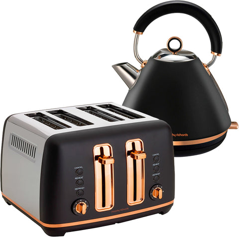 Morphy Richards Black Rose Gold Pyramid Kettle and Slice