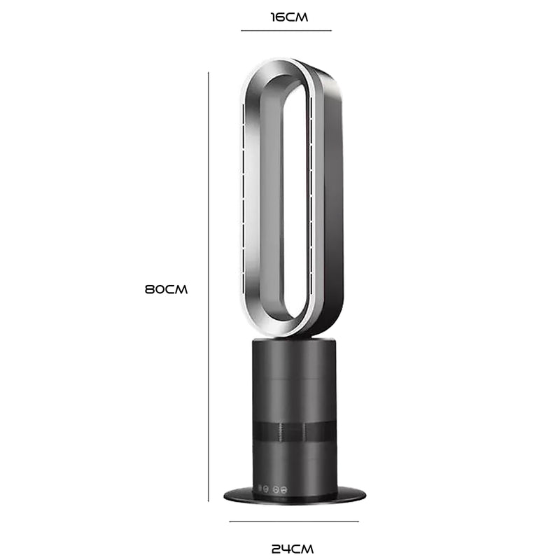 Starke Electric Tower Heater Bladeless Hot Cool Fan Remote Nickel Black Pedestal